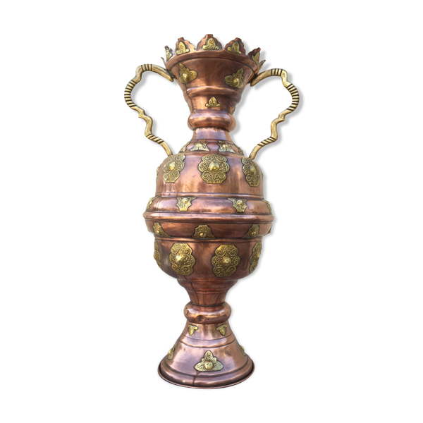 Amphore en cuivre rouge et laiton décor oriental mauresque art