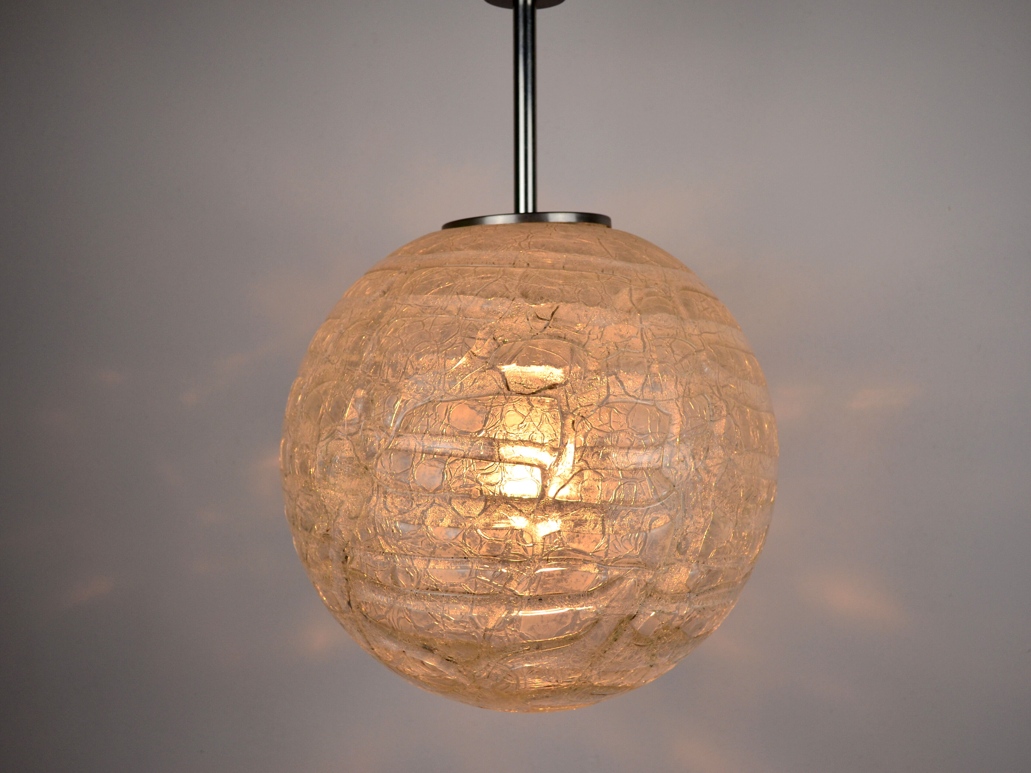 Mid Century frosted Murano glass globe pendant light by Doria Leuchten