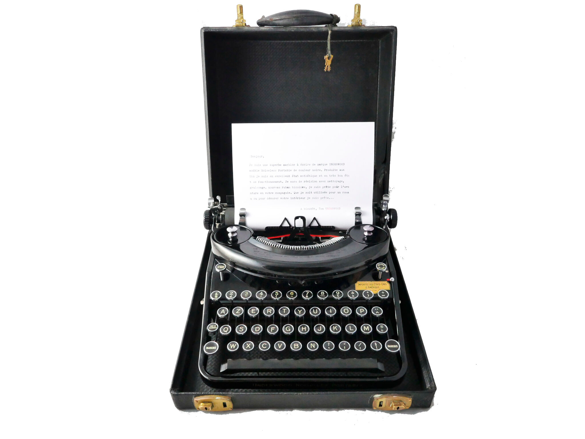 Underwood Noiseless black portable typewriter from 1935 revised new ribbon USA