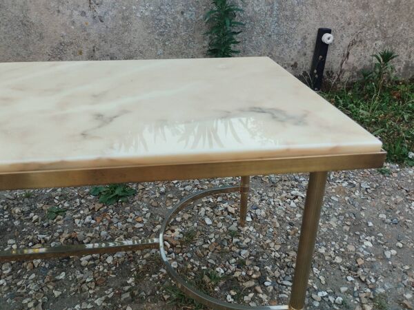 Table basse ancienne vintage avec plateau marbre