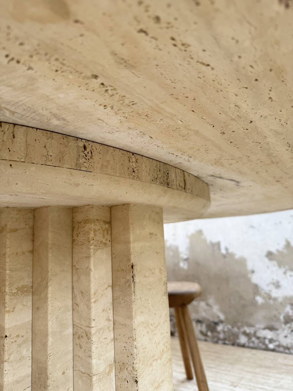 Travertine dining table 1970 Italy Tobia Scarpa