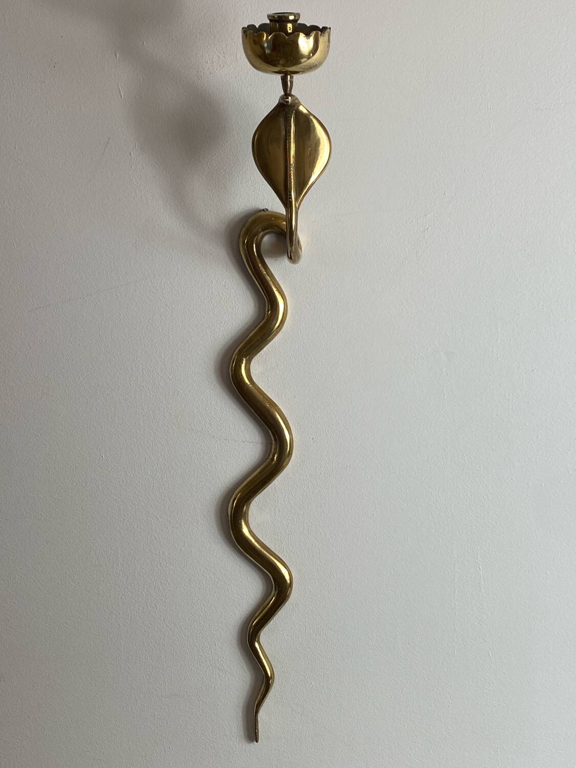 Large brass cobra wall candle holder