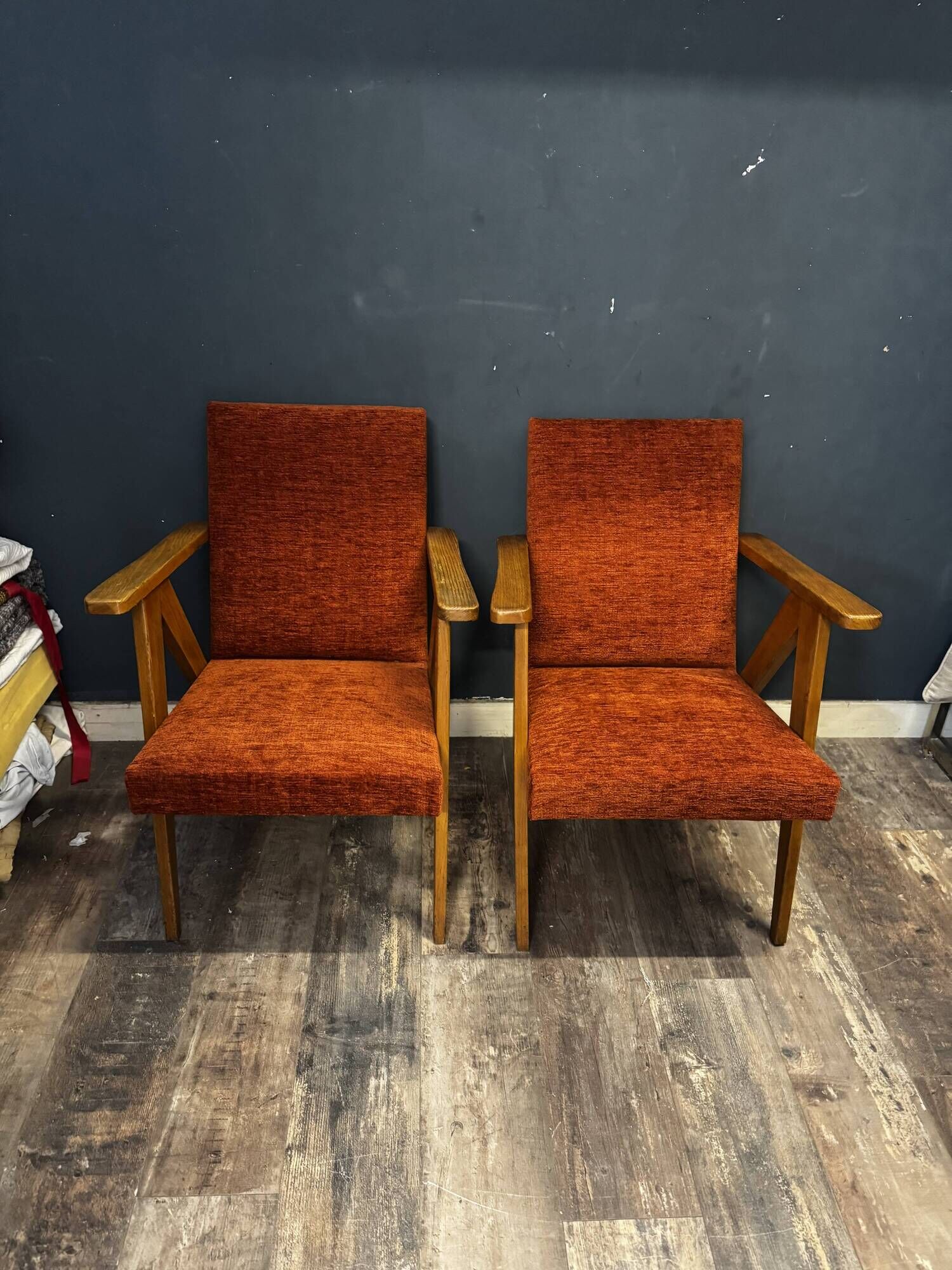 Pair of restored vintage compass armchairs from the 1950s/1960s.