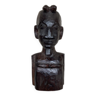 African bust sculpture in vintage ebony