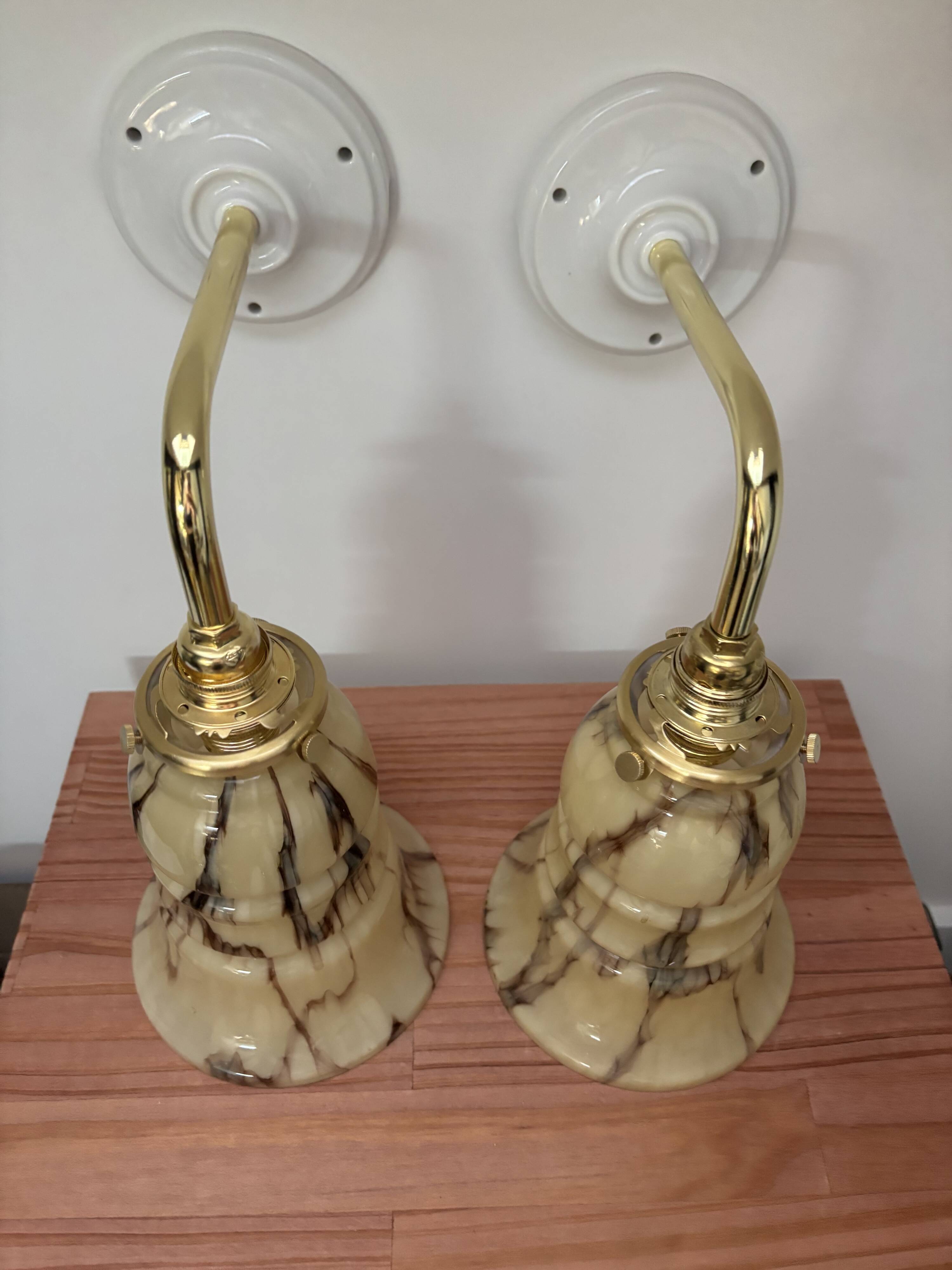 Pair of vintage marbled opaline wall sconces