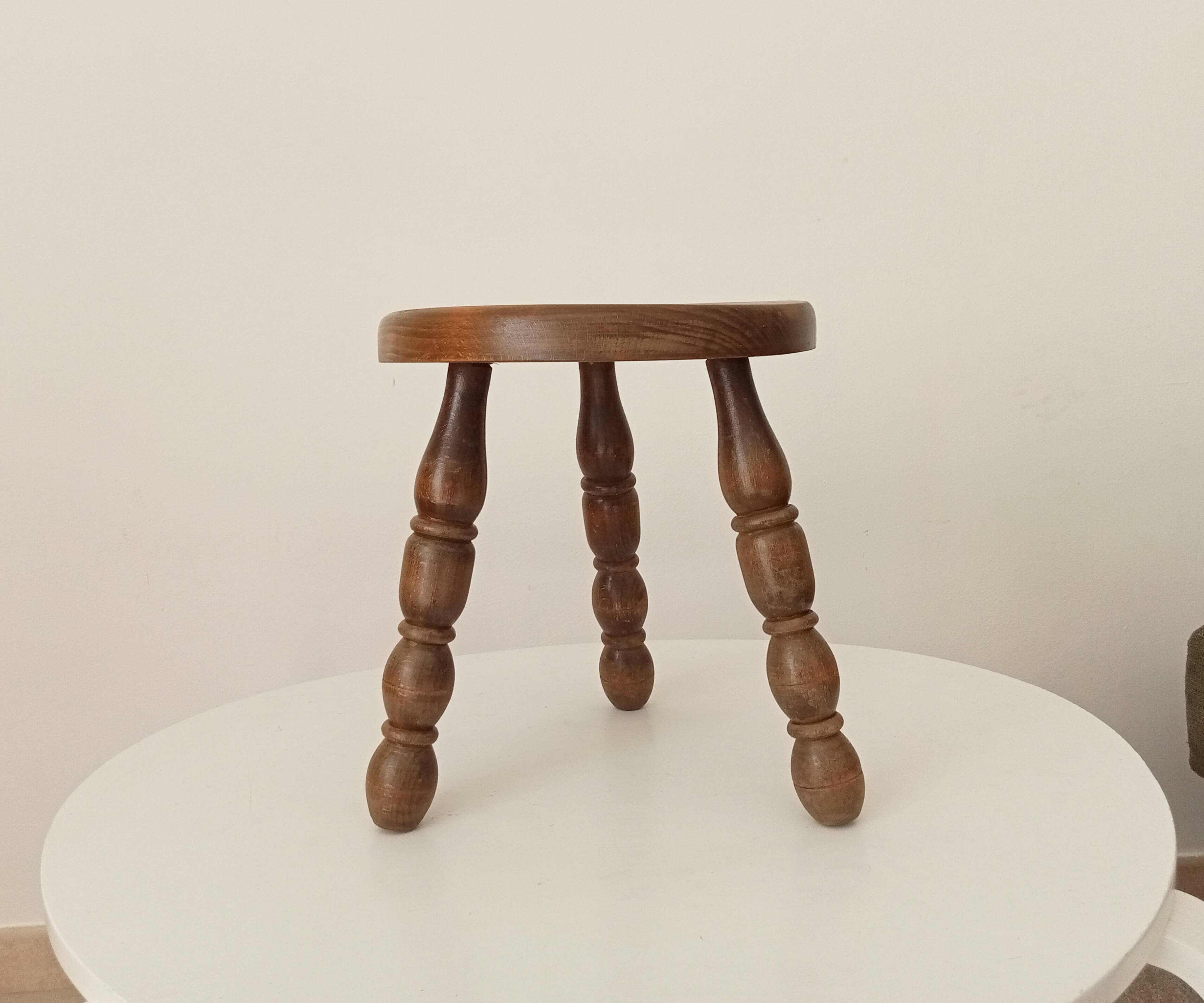 Vintage turned wood tripod stool