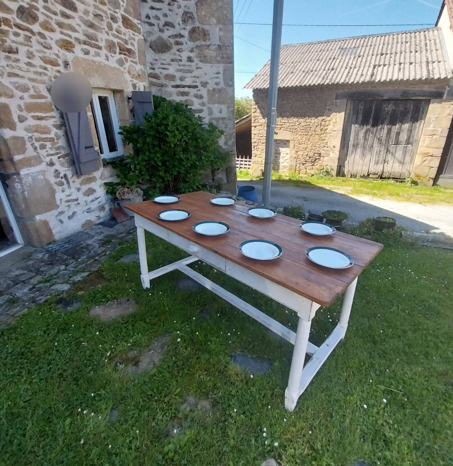Wooden farmhouse table