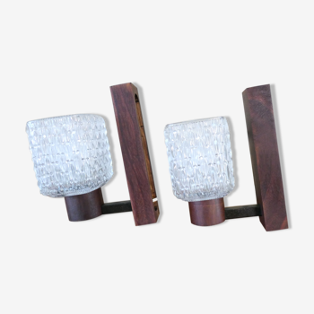 Pair of wall lamps 1960 rosewood, metal and glass