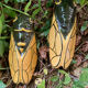 Set of 2 cicadas yellow ceramic vintage