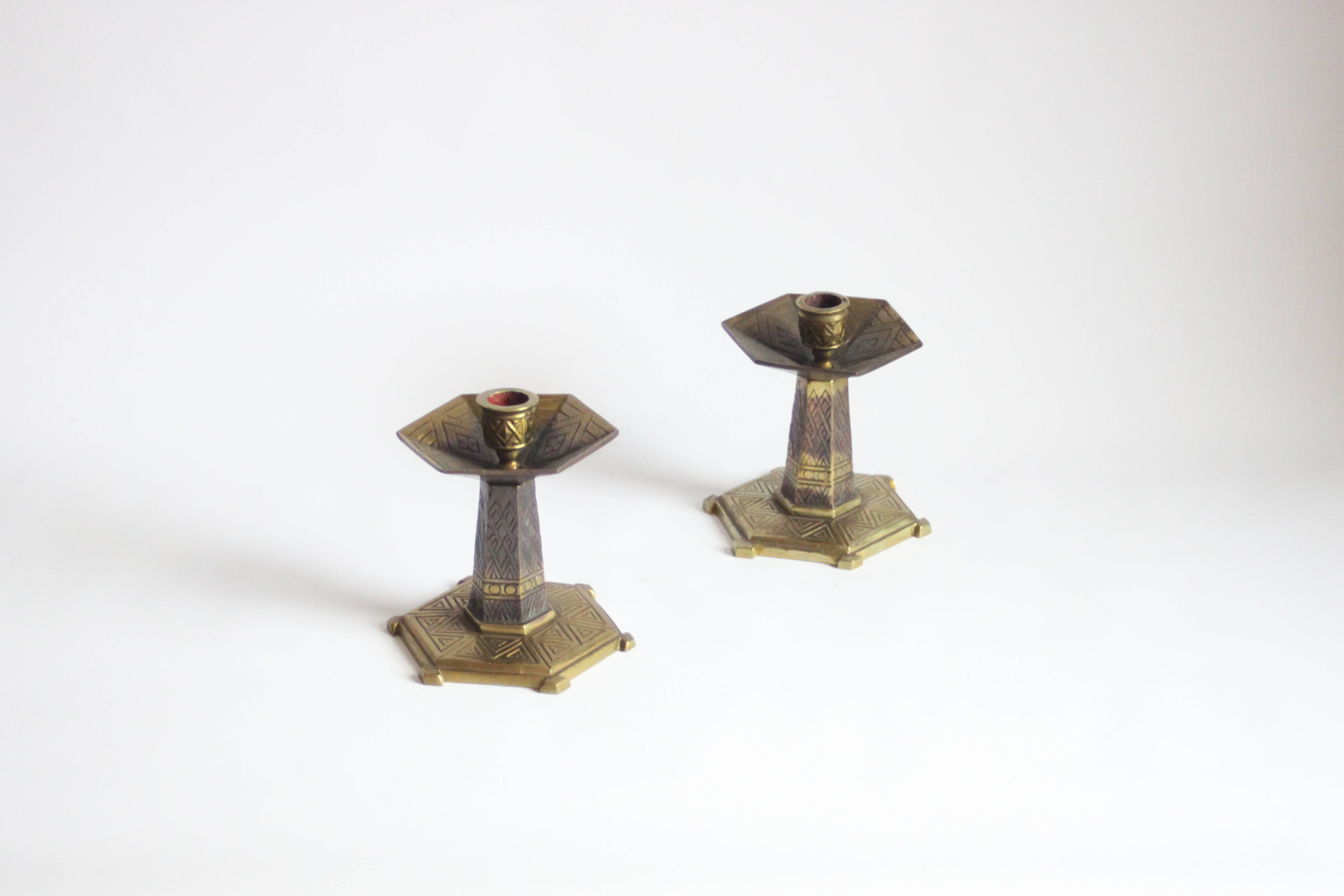 Art deco altar candle sticks in brass, 1920s