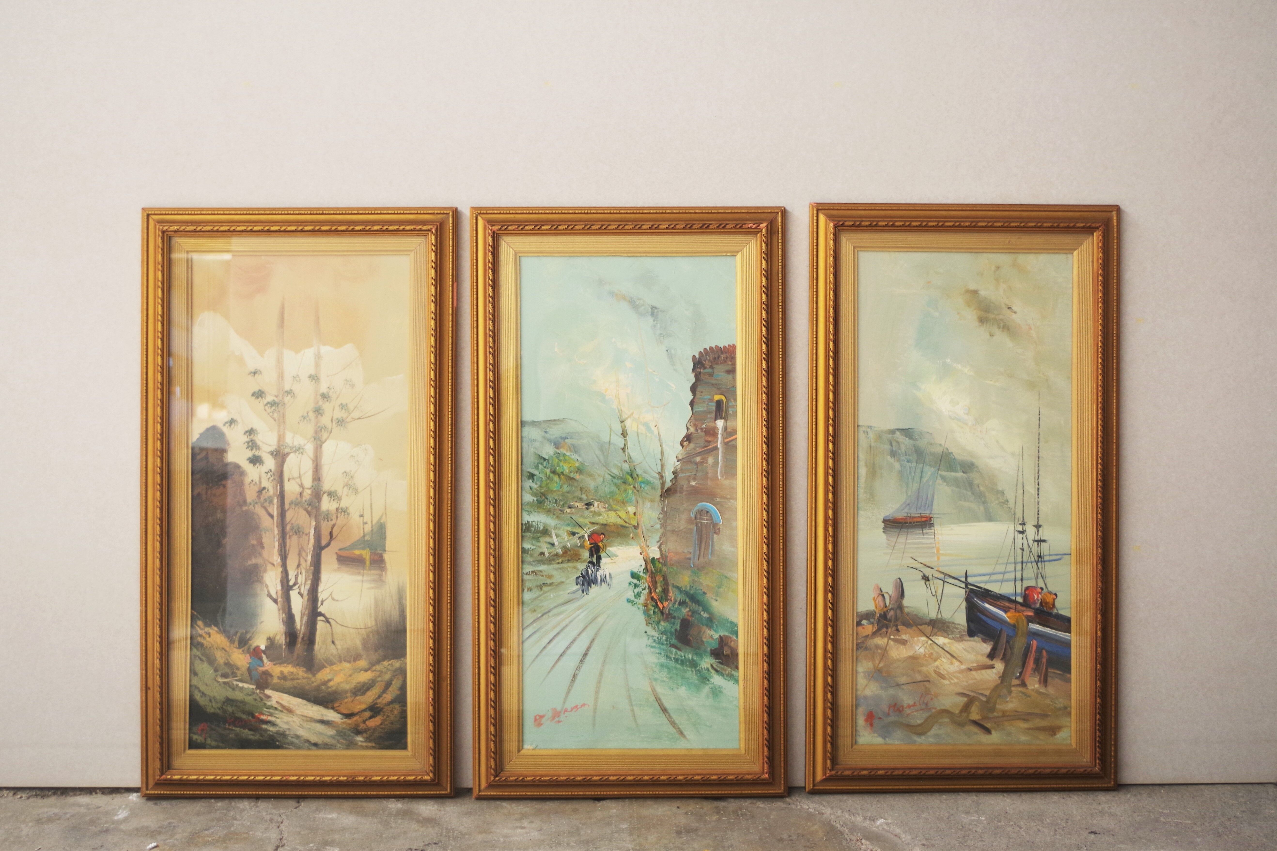Paintings, oil on canvas, Moretti, 1970, set of 3