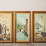 Paintings, oil on canvas, Moretti, 1970, set of 3