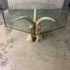 Round table on top of glass base in beige lacquered wood 1970s
