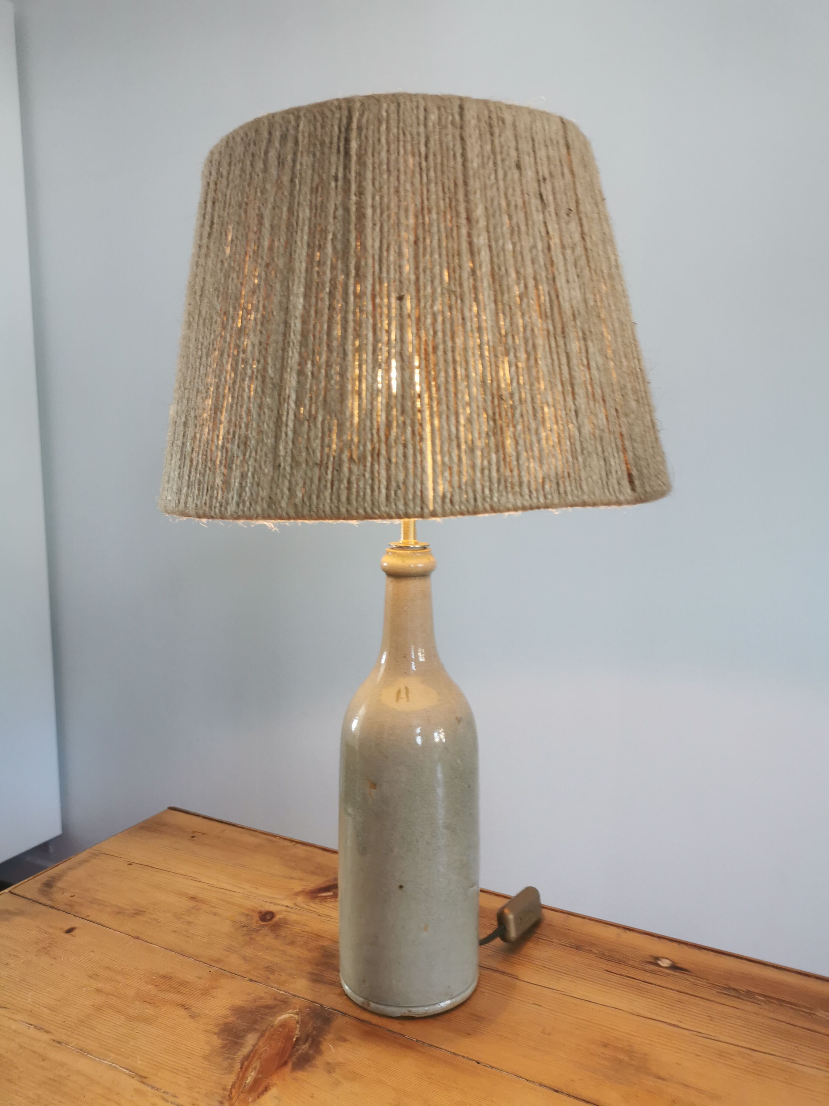 Vintage stoneware and rope lamp