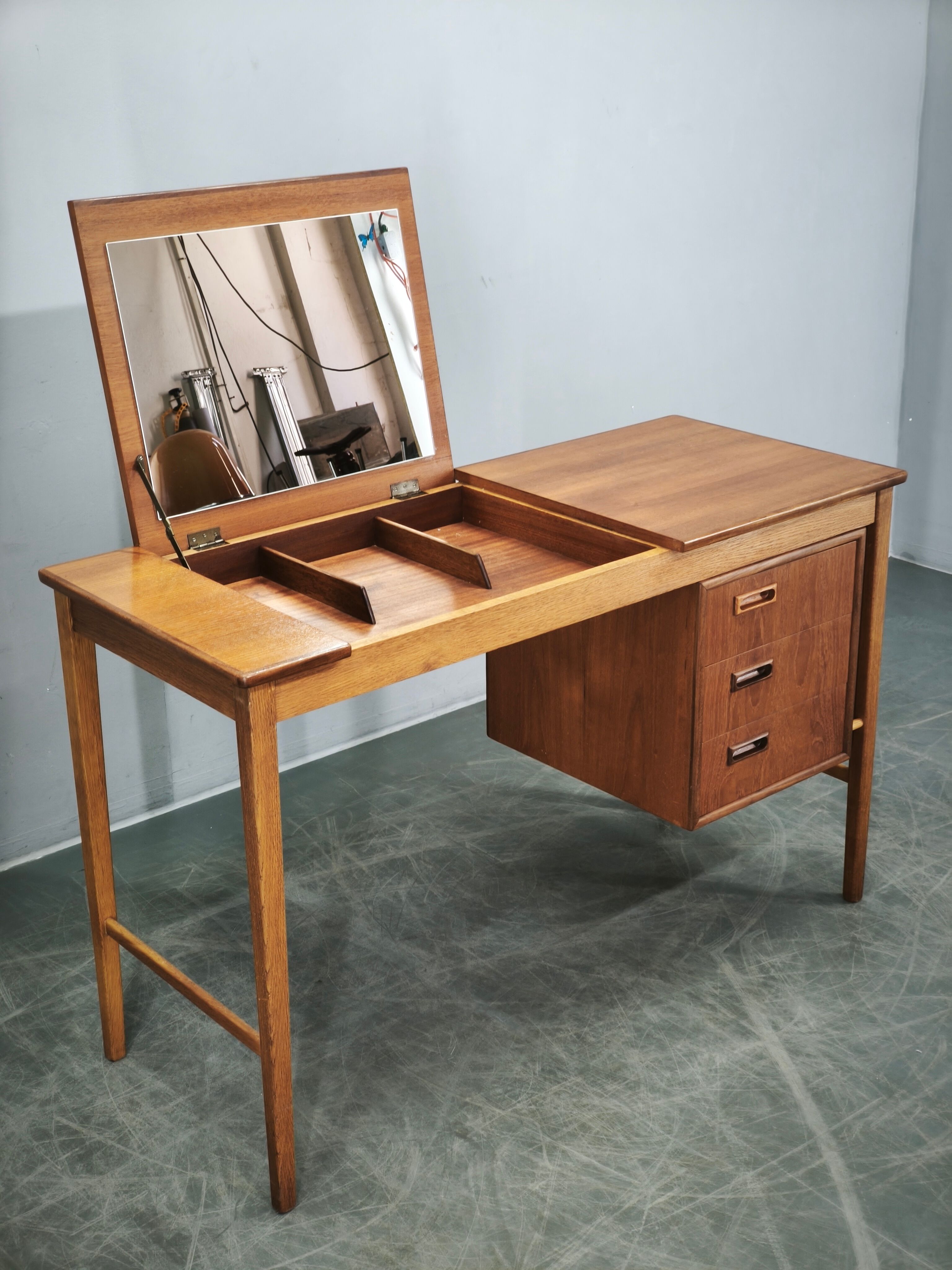 Sven Aage Madsen Teak Vanity Desk with Mirror, Denmark, 1960s