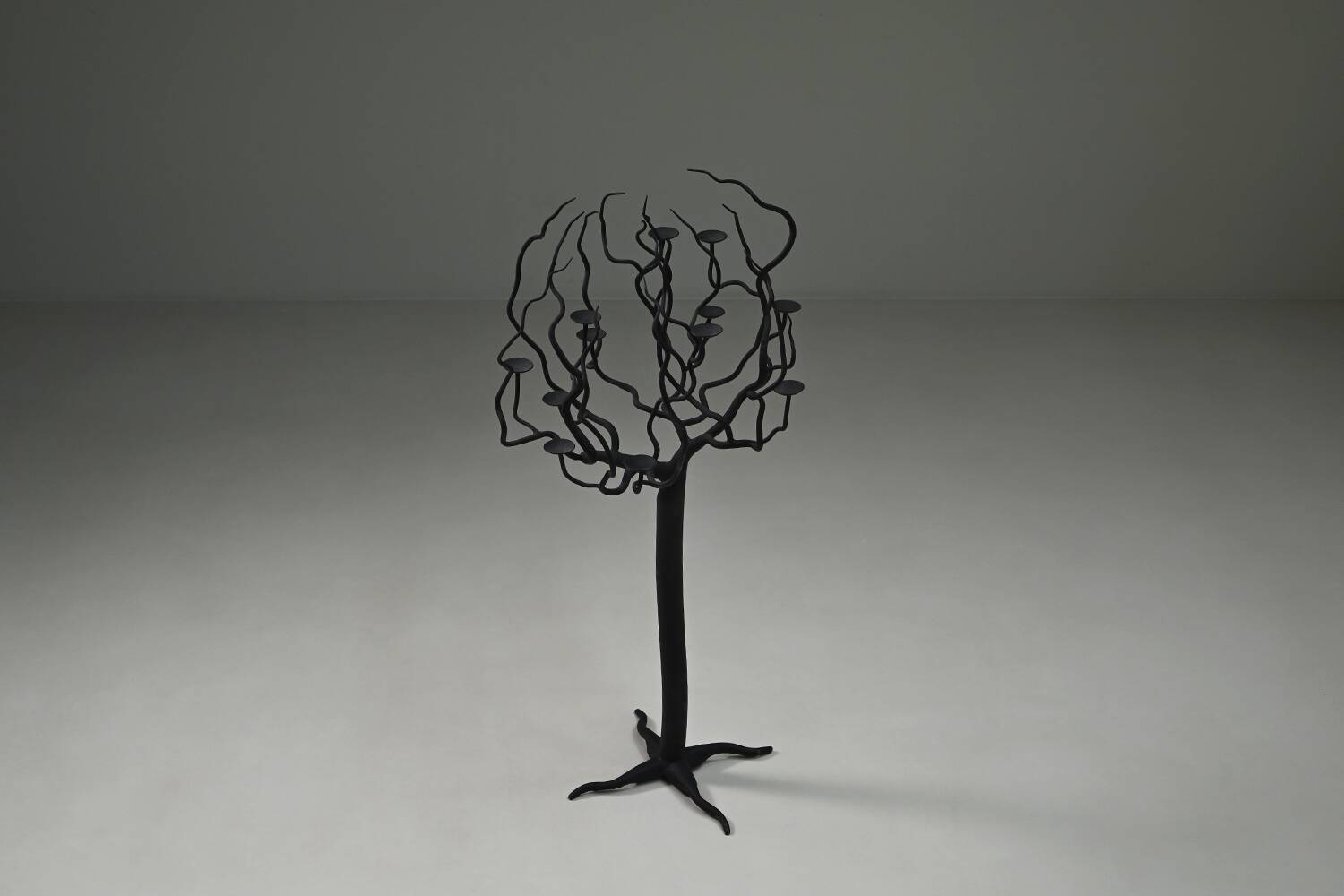 Black brutalist tree floor candle holder “tree of life”, 1970s.