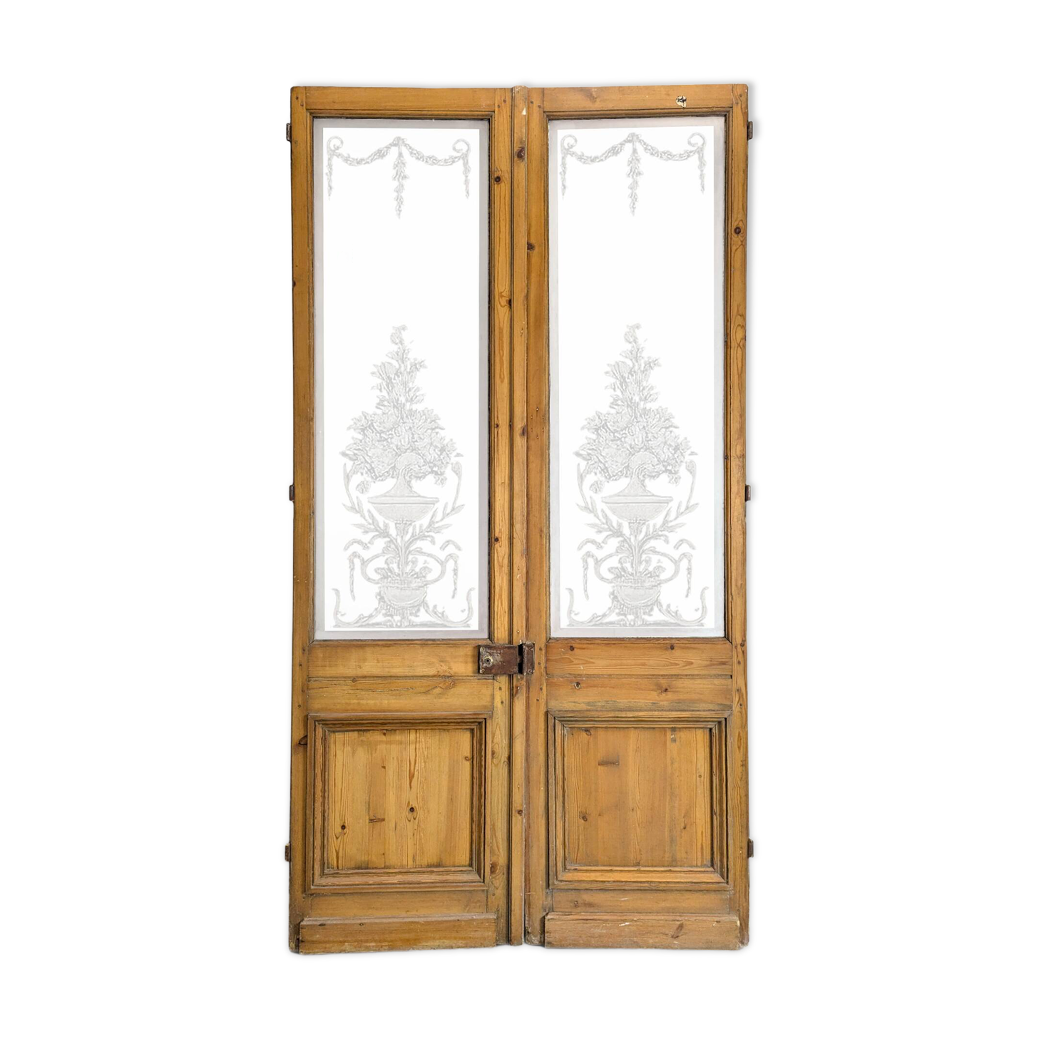 Pair of engraved glass doors from the early 20th century.