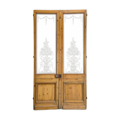 Paire de portes en verre gravé début XX ème