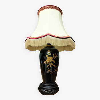 Lampe japonisante - céramique vernissée, nacre dorée - années 50 - Italie