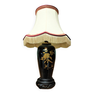 Lampe japonisante - céramique vernissée, nacre dorée - années 50 - Italie