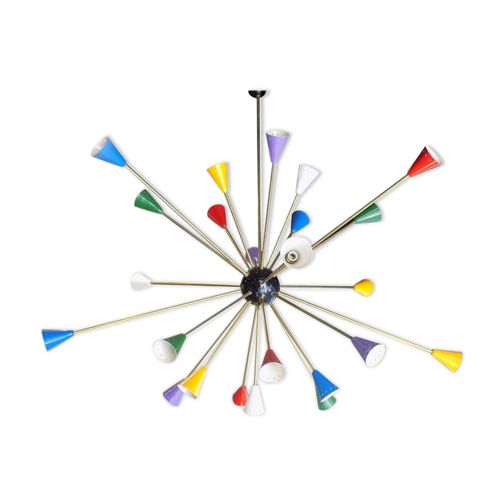 Suspension Spoutnik Multicolore Laiton - Style Années 70, Design Art Déco - Ampoule E27 Incluse ?