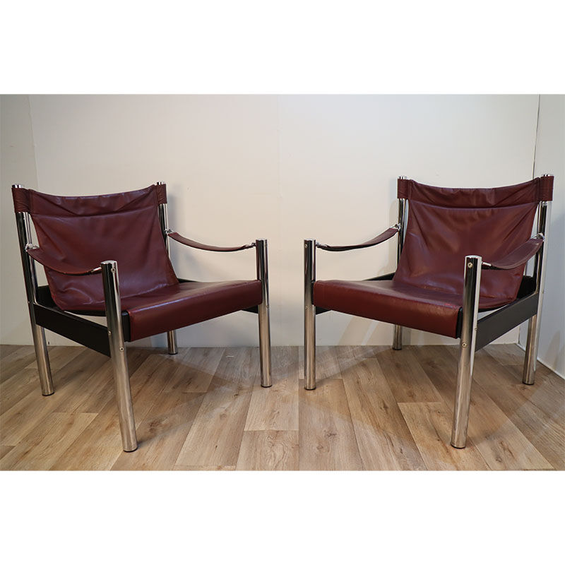 Pair of vintage Safari armchairs by Borje Johanson 1970