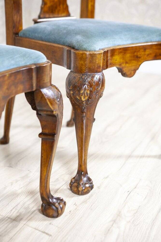 Vintage English Walnut Chairs, 1920s, Set of 3