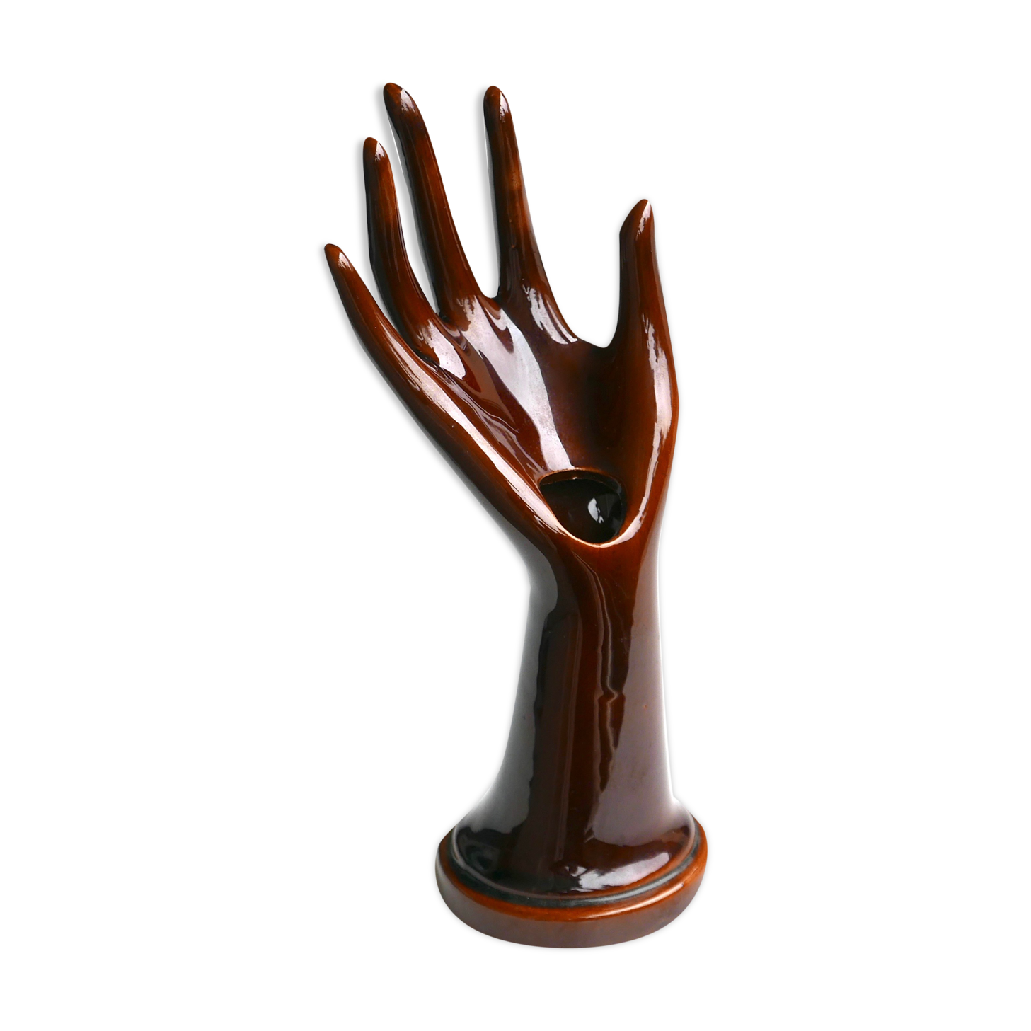 Main baguier, porcelaine marron, années 70
