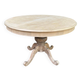 Table à manger ronde extensible pied central art déco rénovée en bois brut
