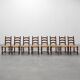 Set of 8 Brutalist Mid-Century Chairs in Wood and Wicker, Belgium ca. 1970
