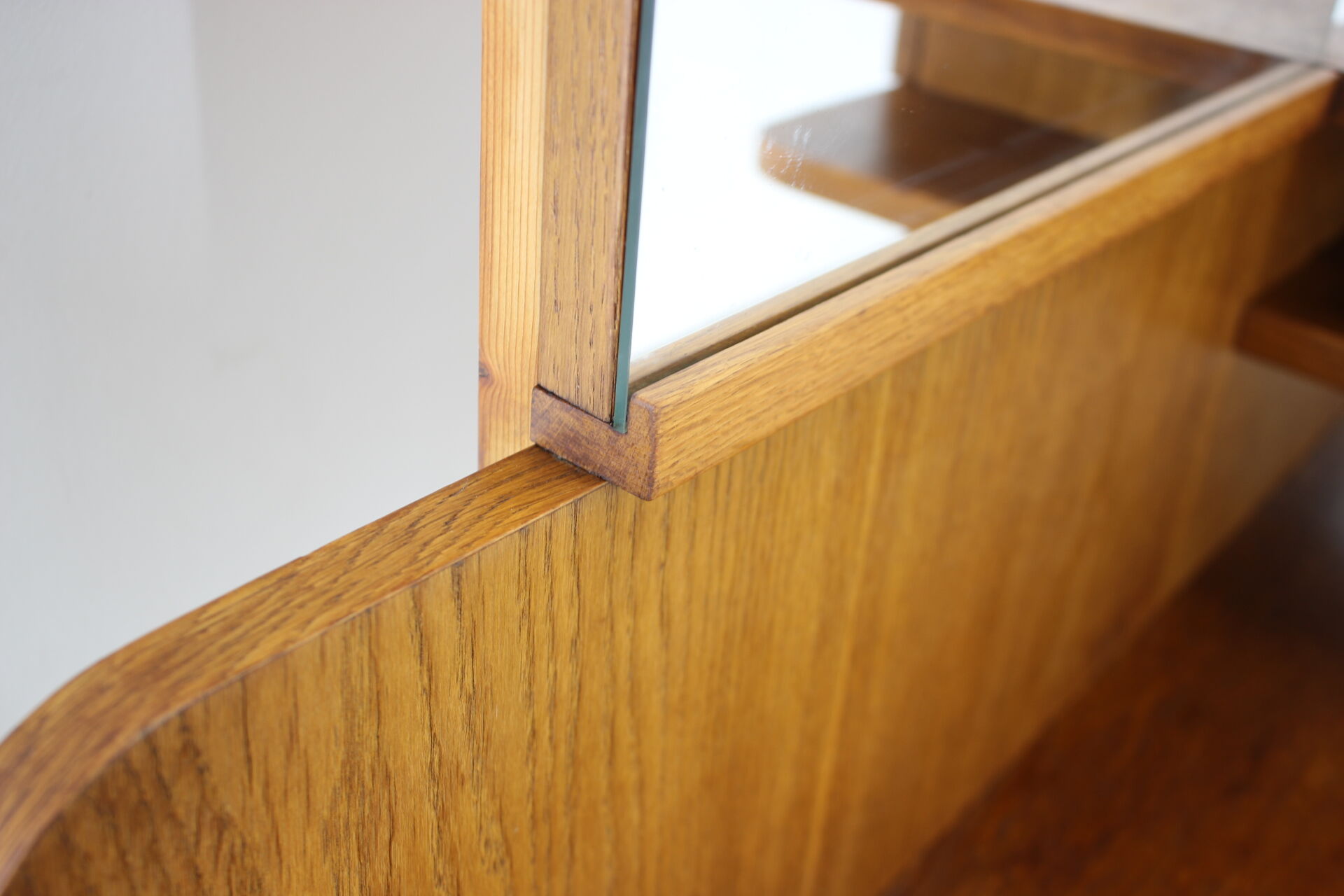 1950s Set of  Oak Bauhaus Mirror Cabinet and Bedside Tables, Czechoslovakia