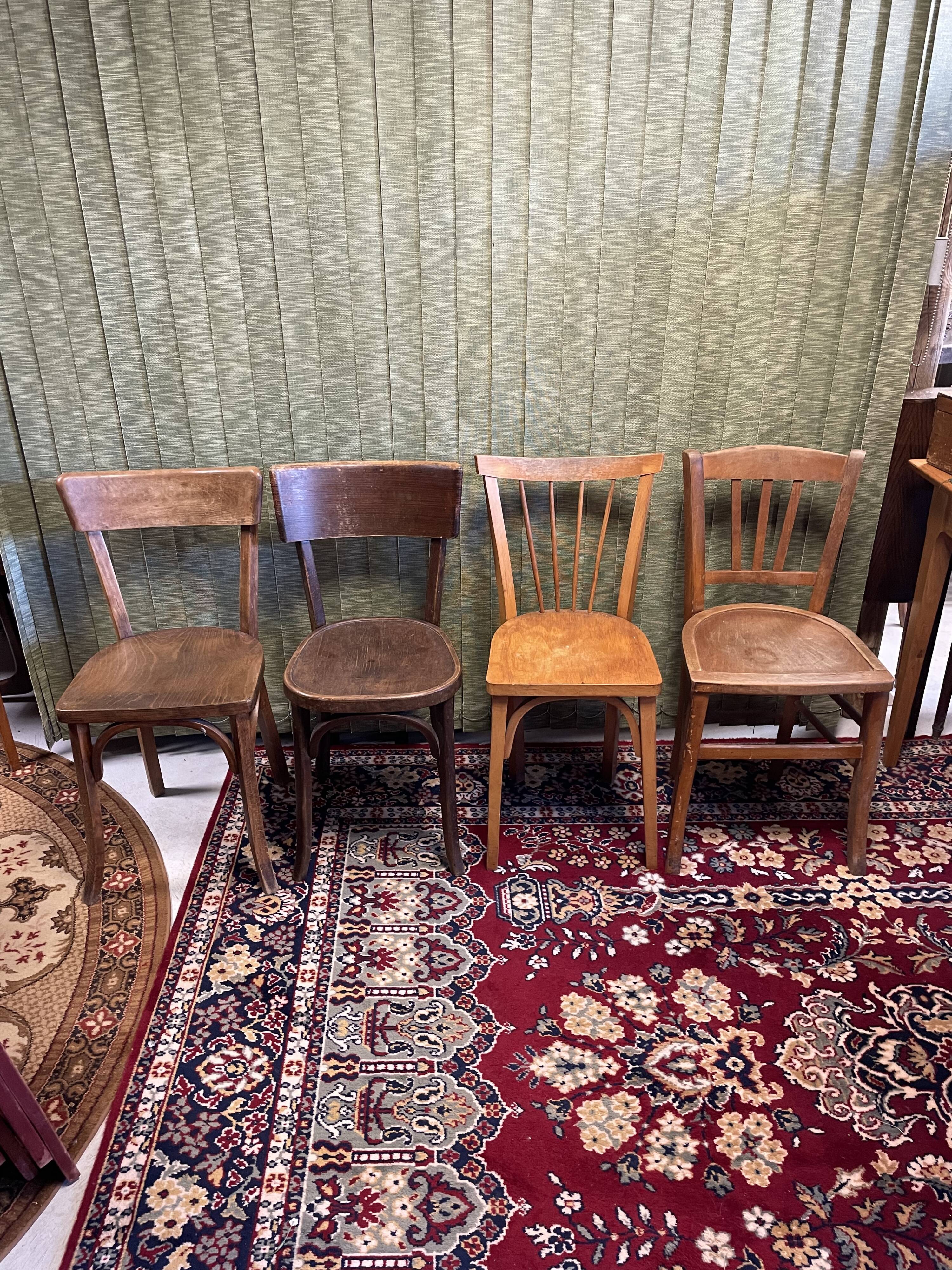 Set 4 vintage mismatched bistro chairs 50