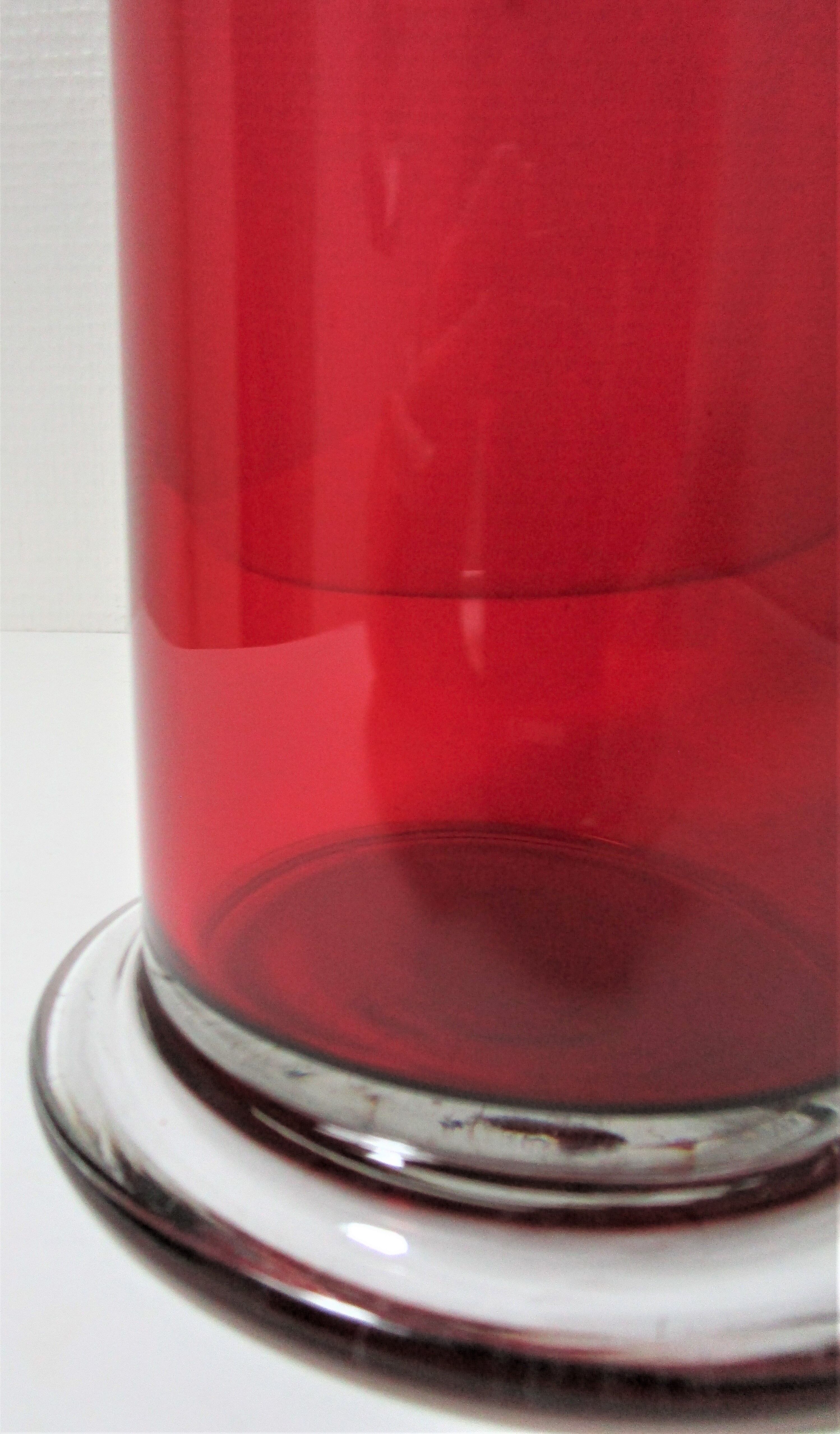 Red glass lamp and vintage brass
