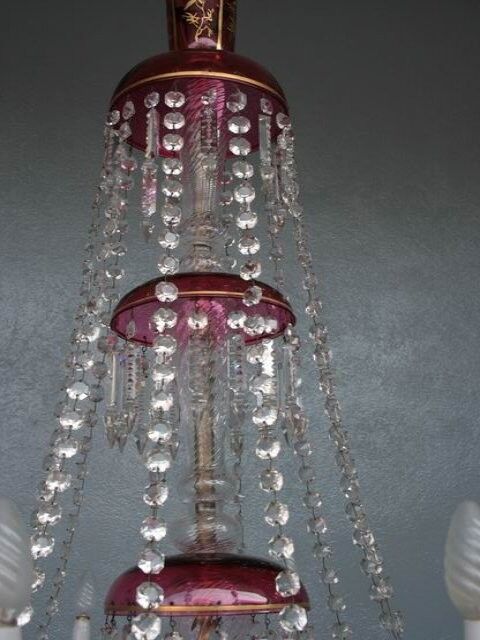 Chandelier pendants 19th golden colored glass and gilding