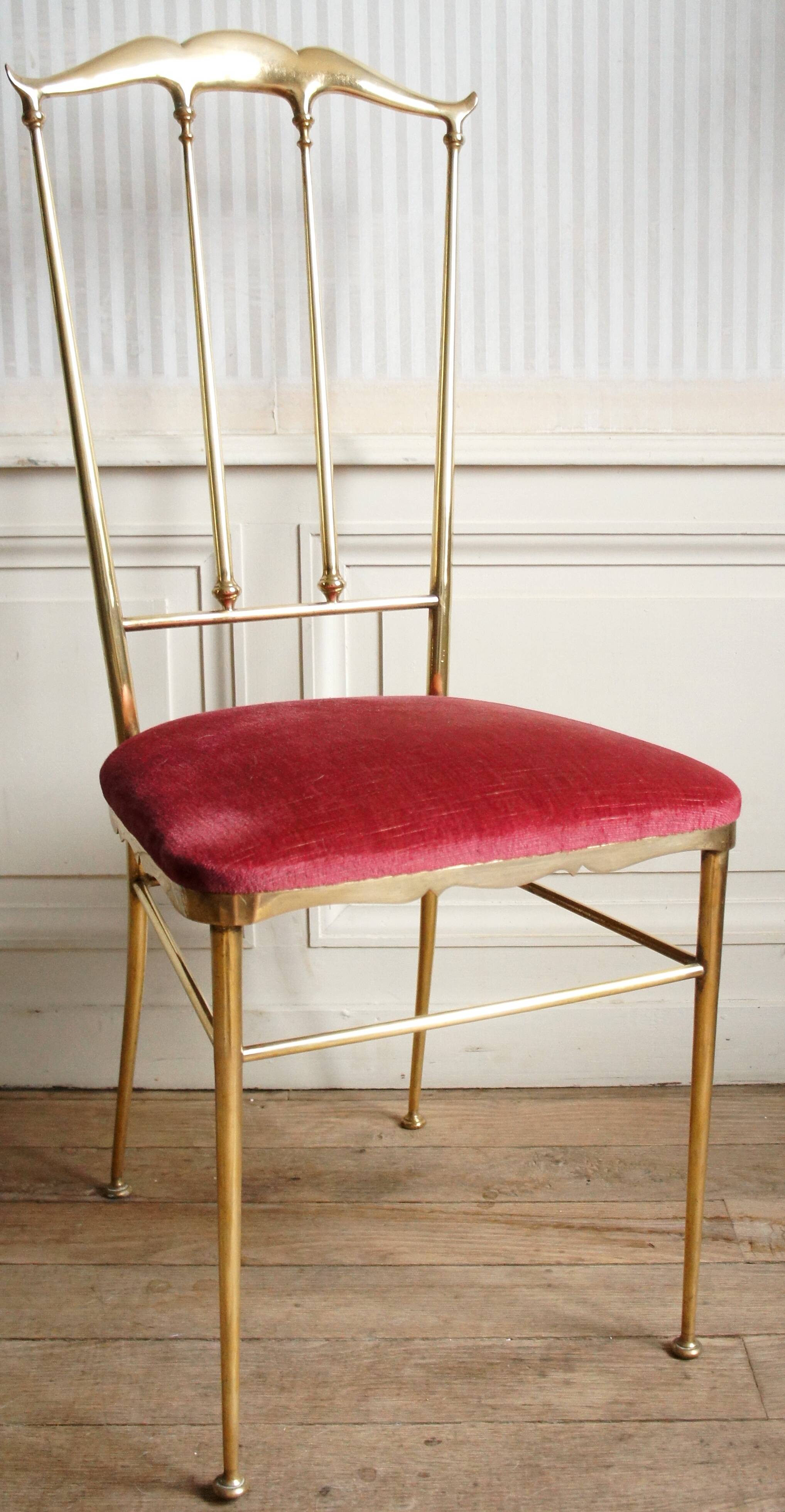 Chiavari high back chair solid brass & velvet