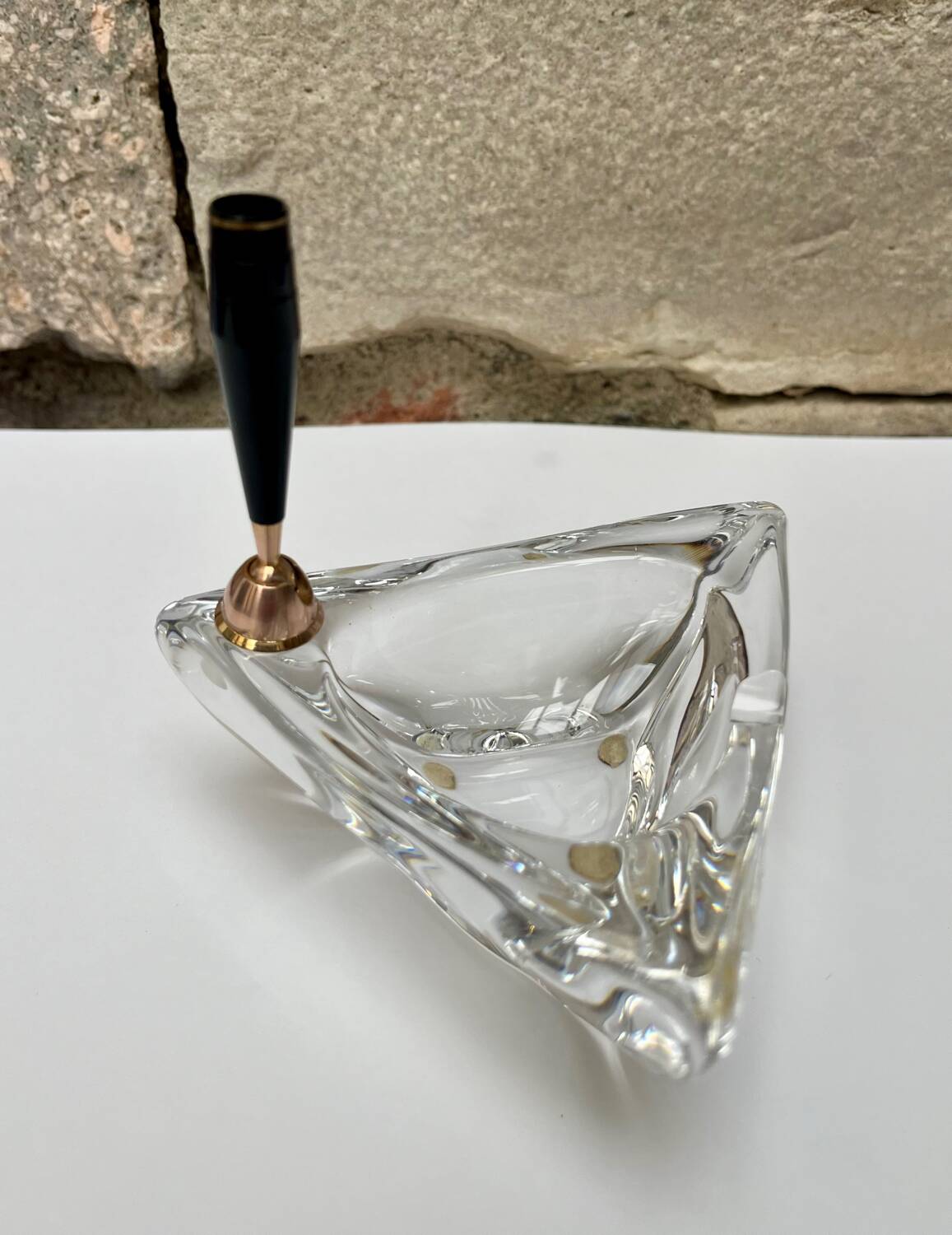 Crystal ashtray/pen holder signed DAUM