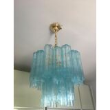 Lustre en verre de murano bleu clair « tronchi » d50