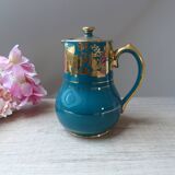 Old and rare green Sadler ceramic coffee maker with gold patterns, Vintage 1950 English coffee maker