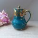 Old and rare green Sadler ceramic coffee maker with gold patterns, Vintage 1950 English coffee maker