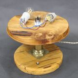 1940s Restored Brass Table Lamp with Wooden Base and Glass Shade
