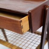 Bedside Table Made In Teak With Drawer & Wicker Shelf By Søren Rasmussen From 1960s