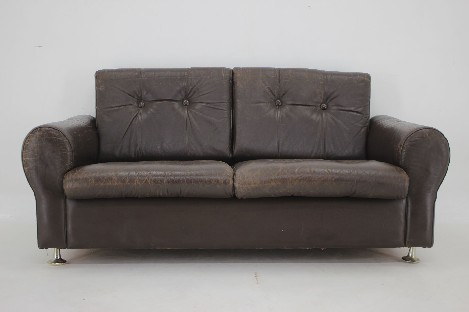 1970s Danish Brown Leather 2 Seater Sofa
