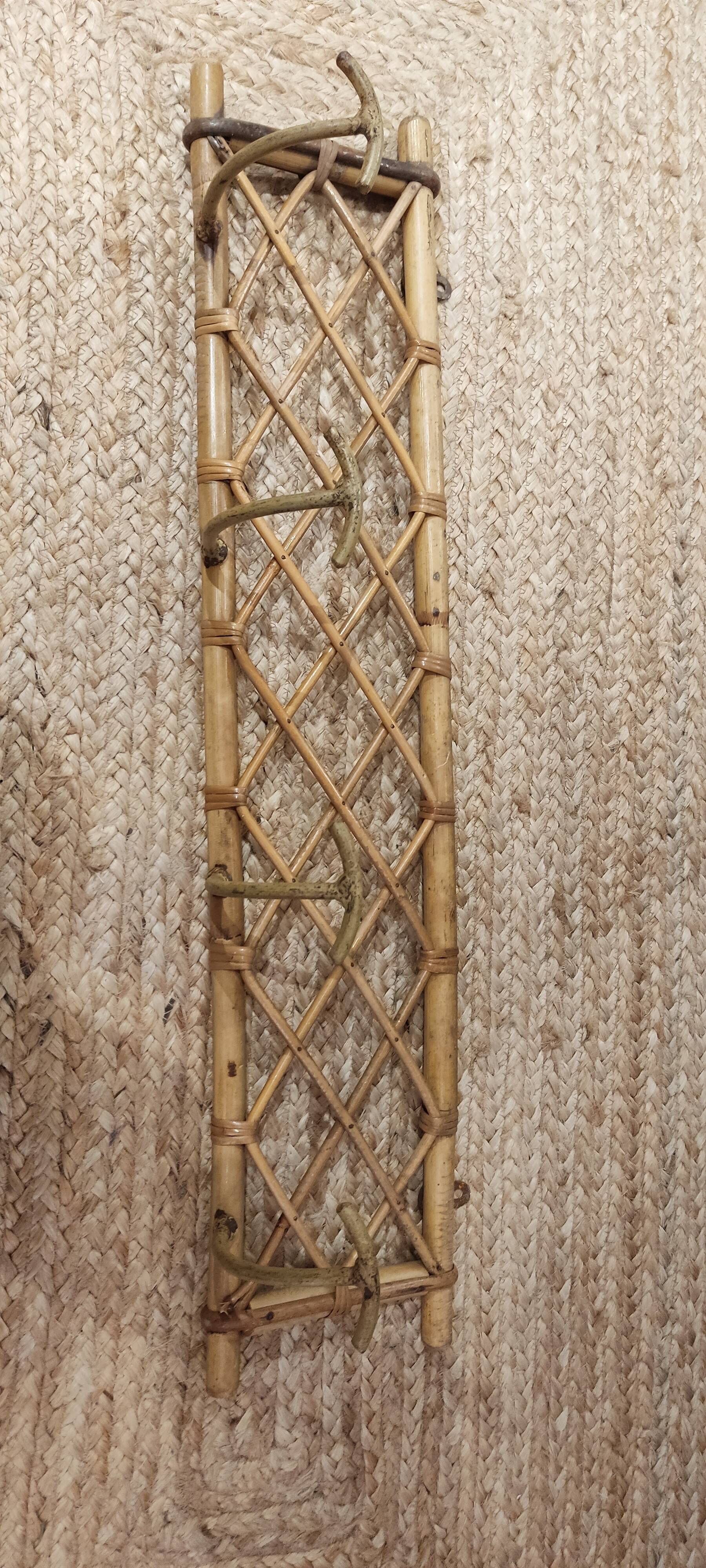 Bamboo and wicker wall coat rack