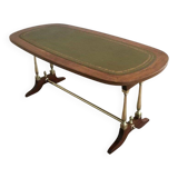Neoclassical coffee table in wood, brass and leather