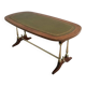 Neoclassical coffee table in wood, brass and leather