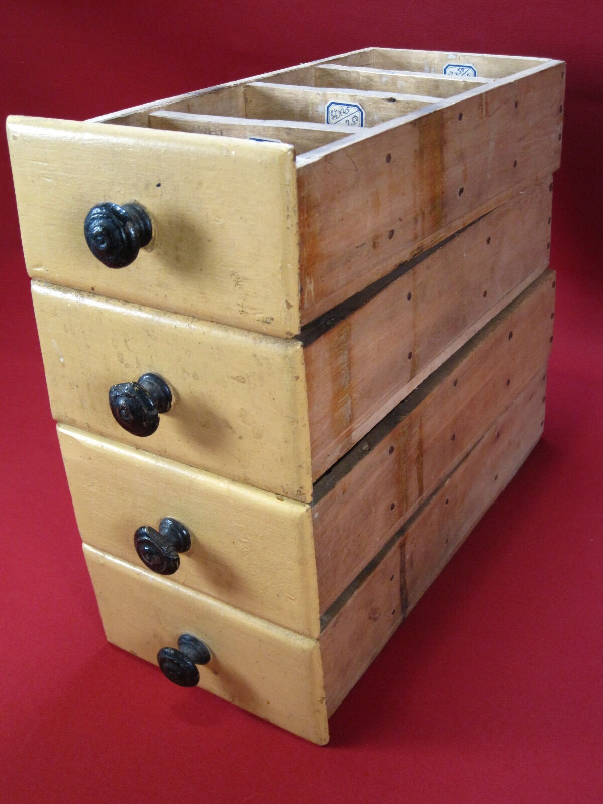 Lot de 4 tiroirs vintage en bois pour meuble de métier Rangement Atelier & Garage - Lot n°1