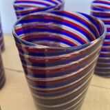 6 verres gobelets d'art Murano spirales tricolores