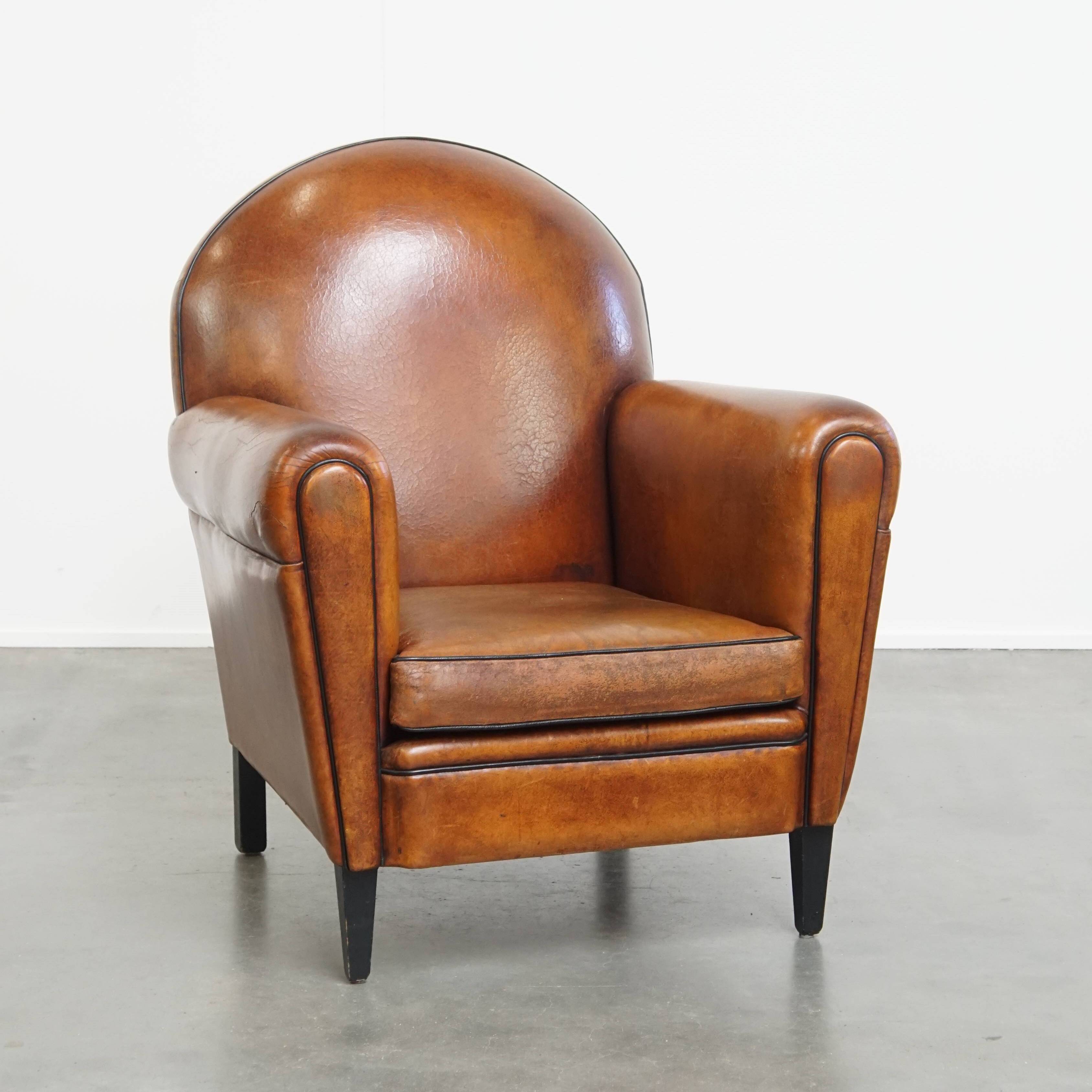 Sheepskin Leather Art Deco Style Design Armchair
