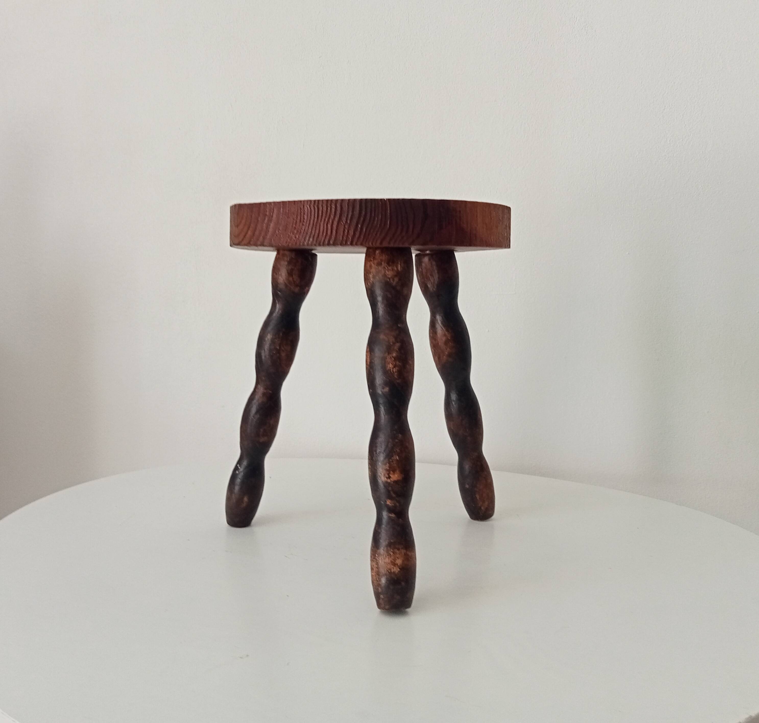 Vintage turned wood tripod stool