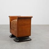 Art Deco Walnut Stool with Original velvet Upholstery, Italy ca. 1920